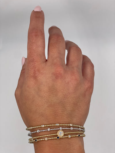 14K White Gold Seven Station 0.21 Carat Diamond Flexible Bangle Bracelet