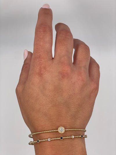 14K Yellow Gold Seven Station 0.13 Carat Sapphire, 0.12 Carat Diamond Flexible Bangle Bracelet