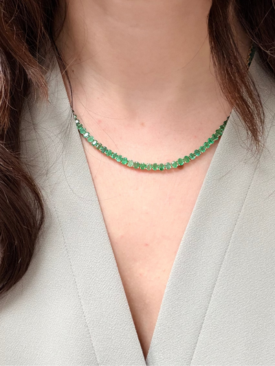 14K Yellow Gold 22.35 Carat Oval Emerald Tennis Necklace