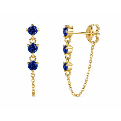 14K Yellow Gold Chain Earrings with Sapphires