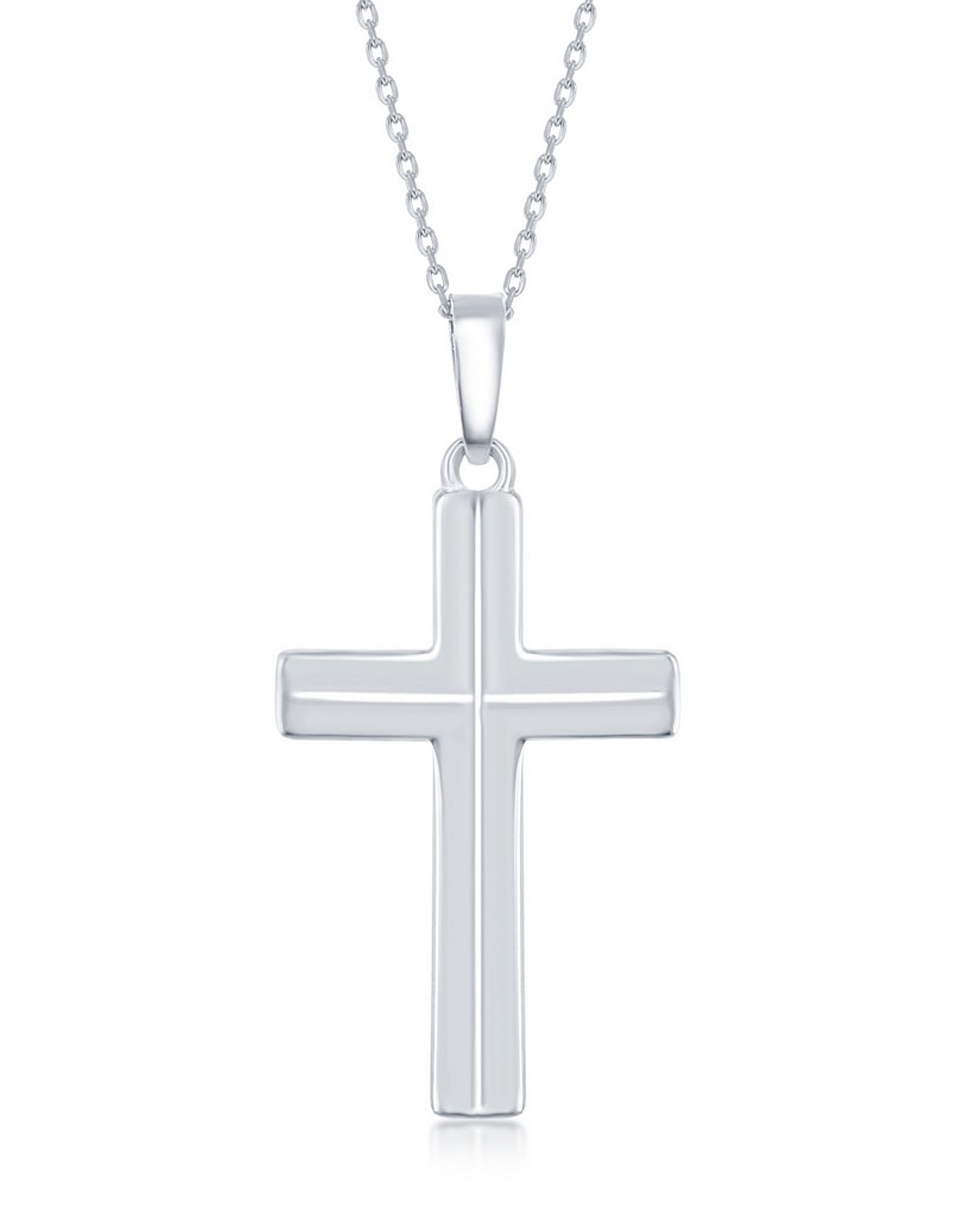 Sterling Silver Lined Medium Cross Pendant