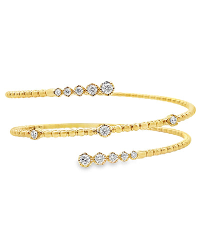 14K Yellow Gold Diamond Wrap Flexible Bangle Bracelet