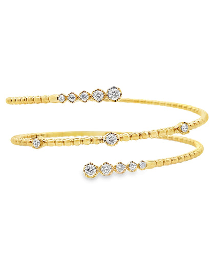 14K Yellow Gold Diamond Wrap Flexible Bangle Bracelet