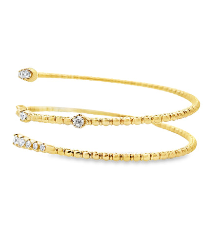 14K Yellow Gold Diamond Wrap Flexible Bangle Bracelet