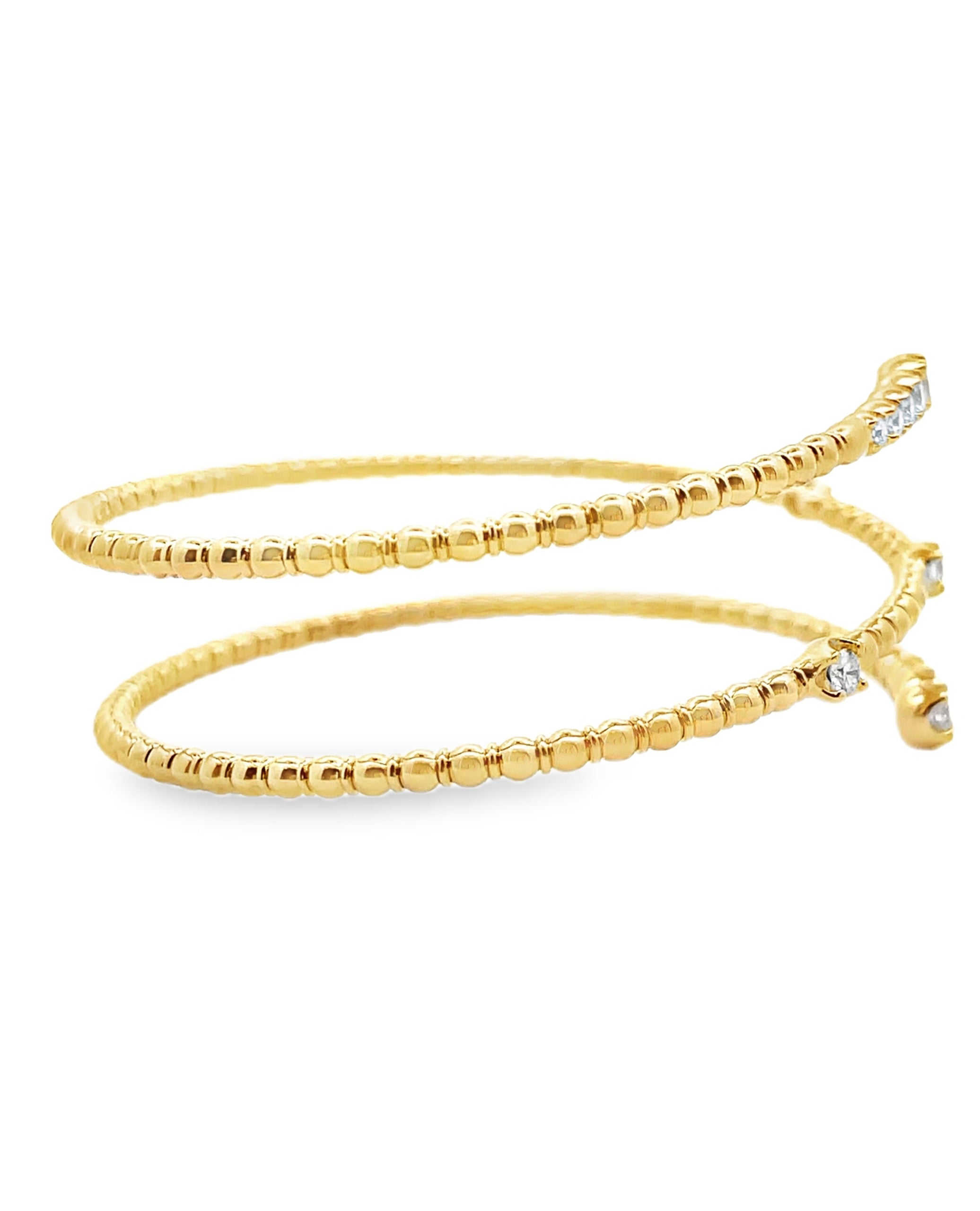 14K Yellow Gold Diamond Wrap Flexible Bangle Bracelet
