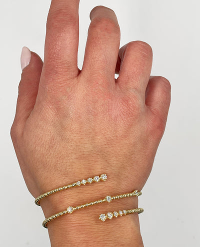 14K Yellow Gold Diamond Wrap Flexible Bangle Bracelet