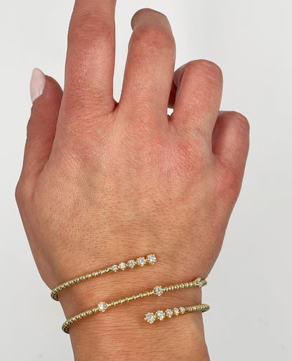 14K Yellow Gold Diamond Wrap Flexible Bangle Bracelet