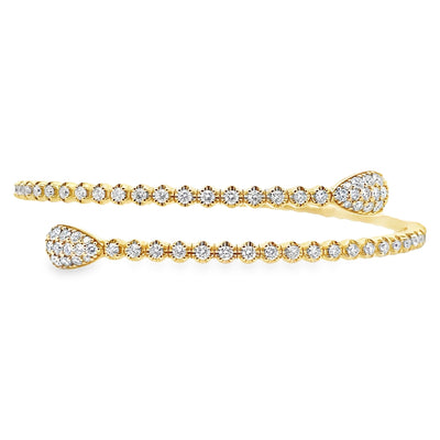 18K Yellow Gold Wrap Bypass Flexible Bangle Bracelet with Diamonds