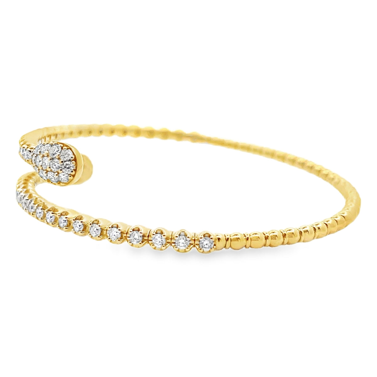 18K Yellow Gold Wrap Bypass Flexible Bangle Bracelet with Diamonds