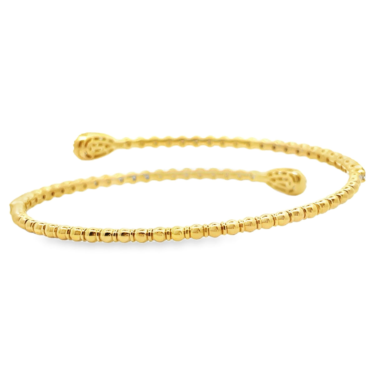 18K Yellow Gold Wrap Bypass Flexible Bangle Bracelet with Diamonds