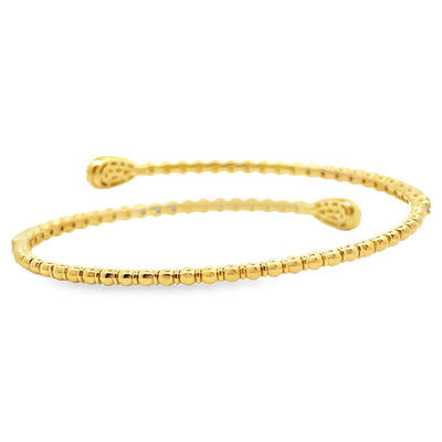 18K Yellow Gold Wrap Bypass Flexible Bangle Bracelet with Diamonds