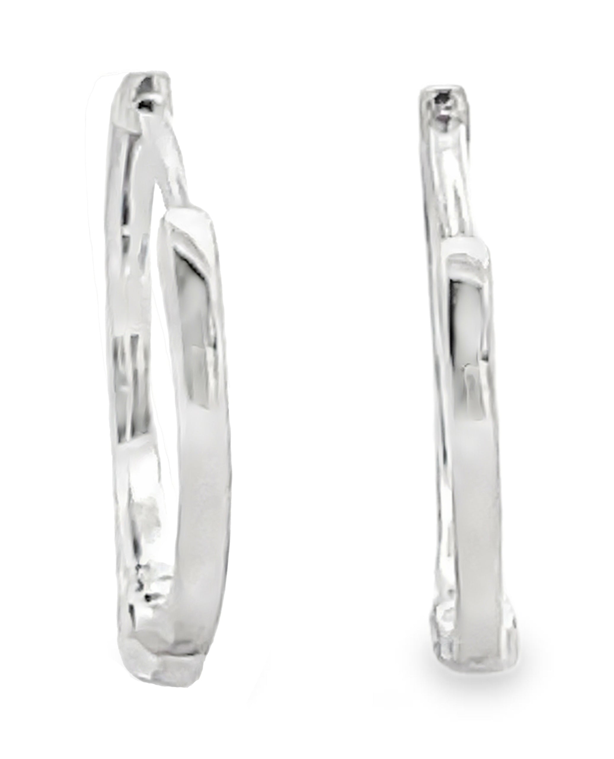 14K White Gold Huggie Hoop Diamond Earrings - 14mm