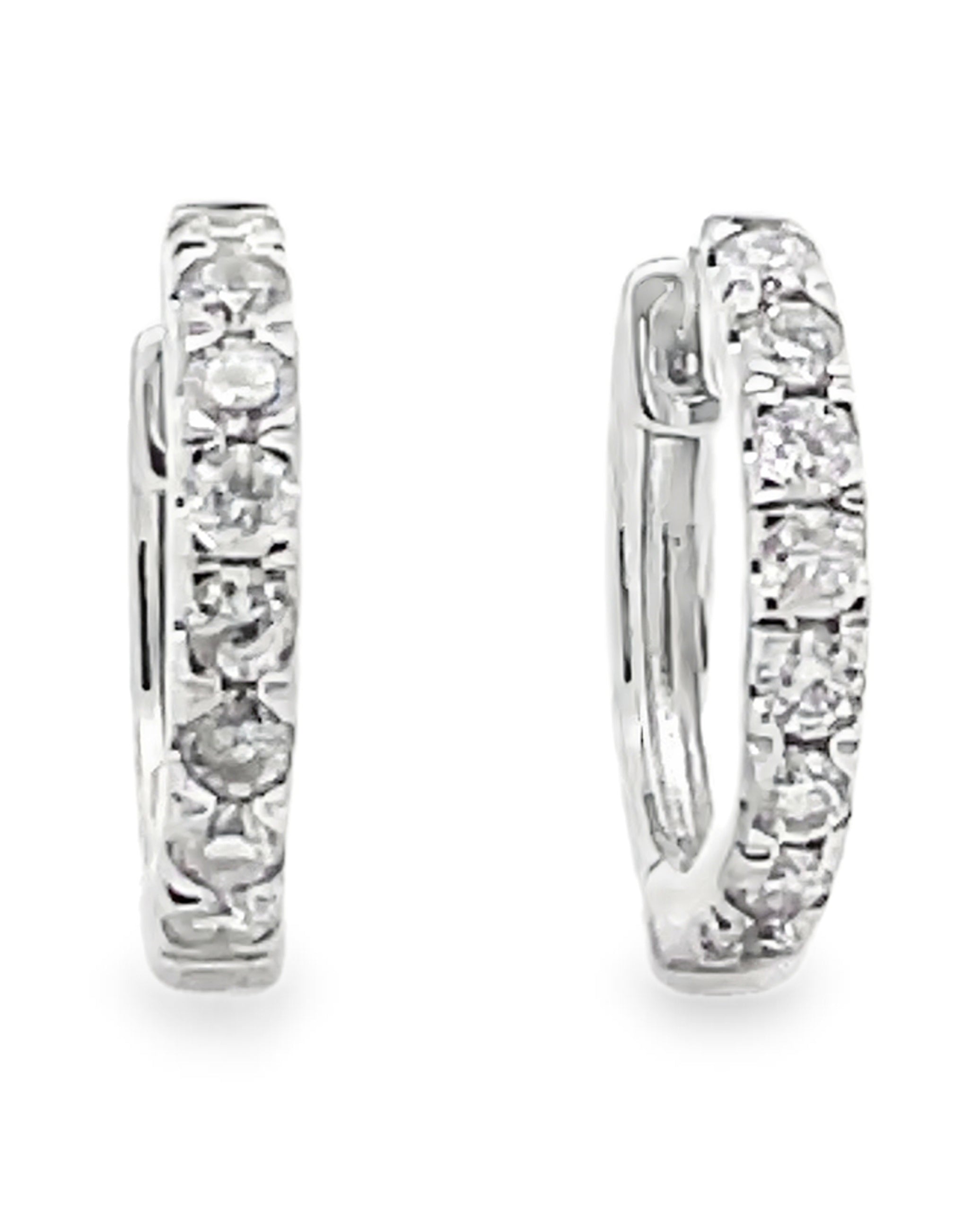 14K White Gold Huggie Hoop Diamond Earrings