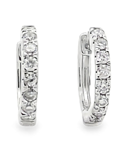14K White Gold Huggie Hoop Diamond Earrings