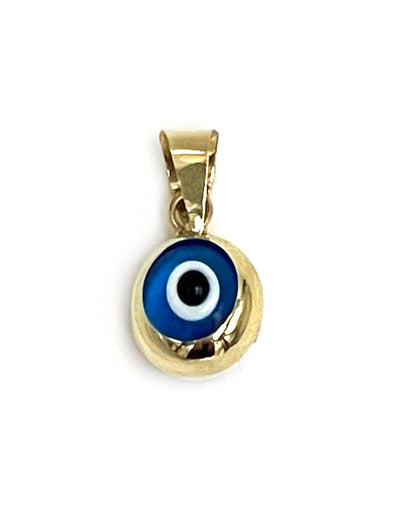 14K Yellow Gold Blue Evil Eye Pendant, Small