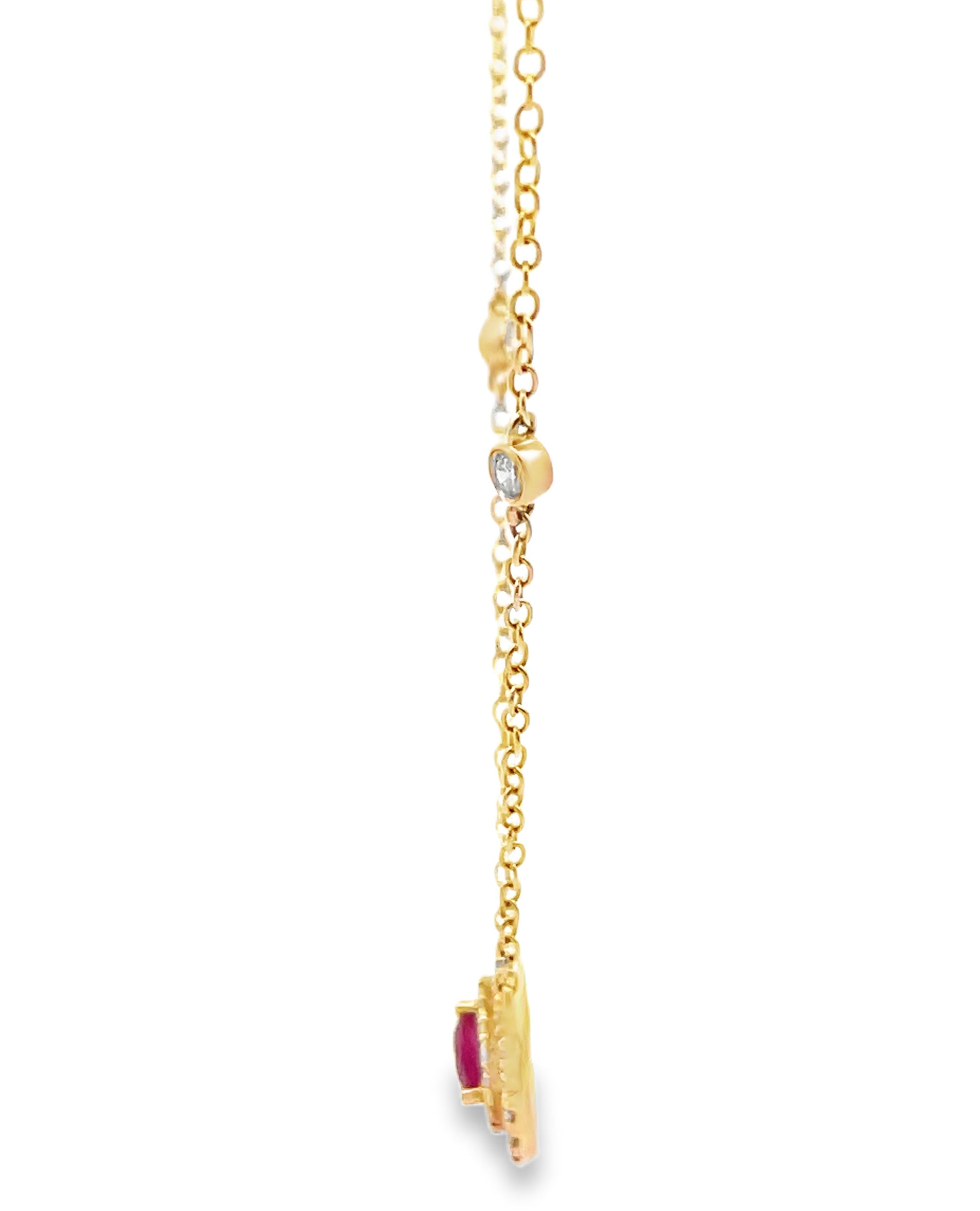 14K Yellow Gold 0.37 Carat Ruby & 0.23 Carat Diamond Pendant Necklace