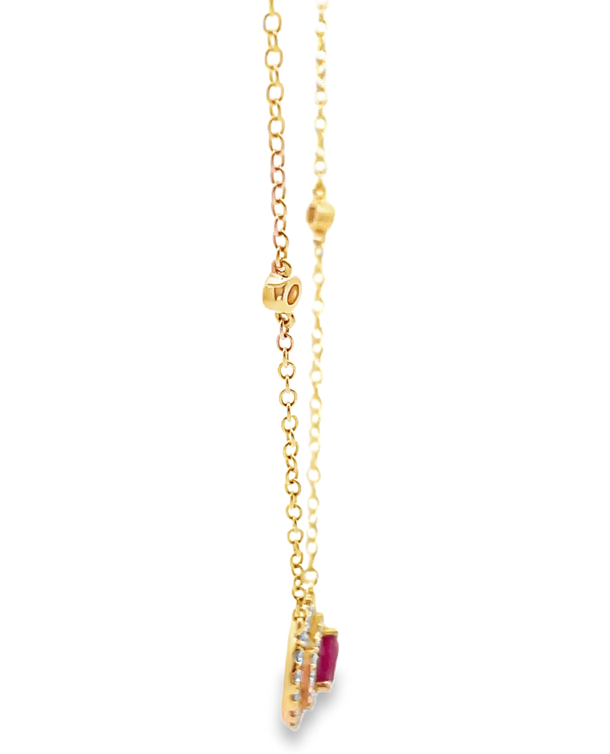14K Yellow Gold 0.37 Carat Ruby & 0.23 Carat Diamond Pendant Necklace