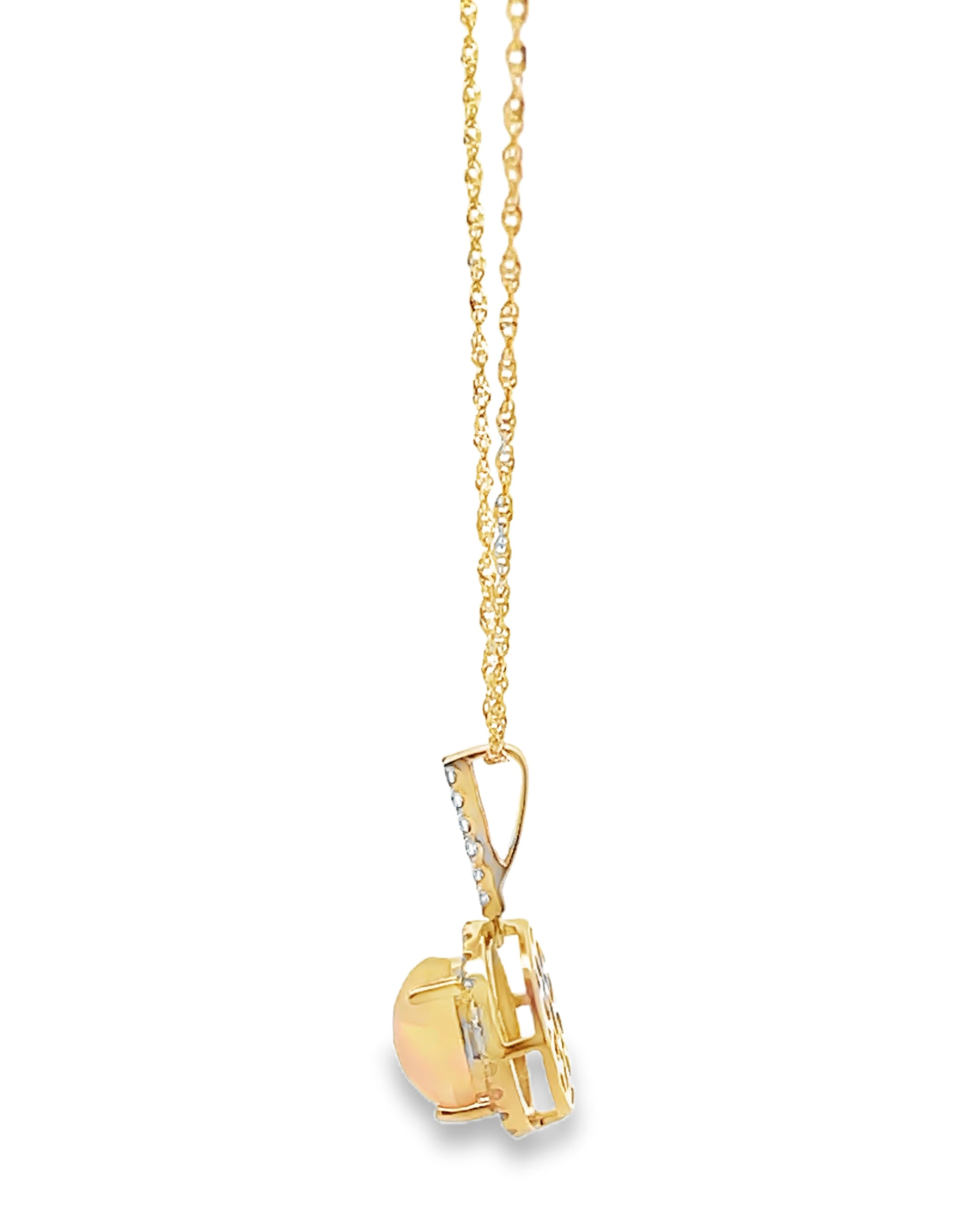 14K Yellow Gold Opal & Diamond Necklace