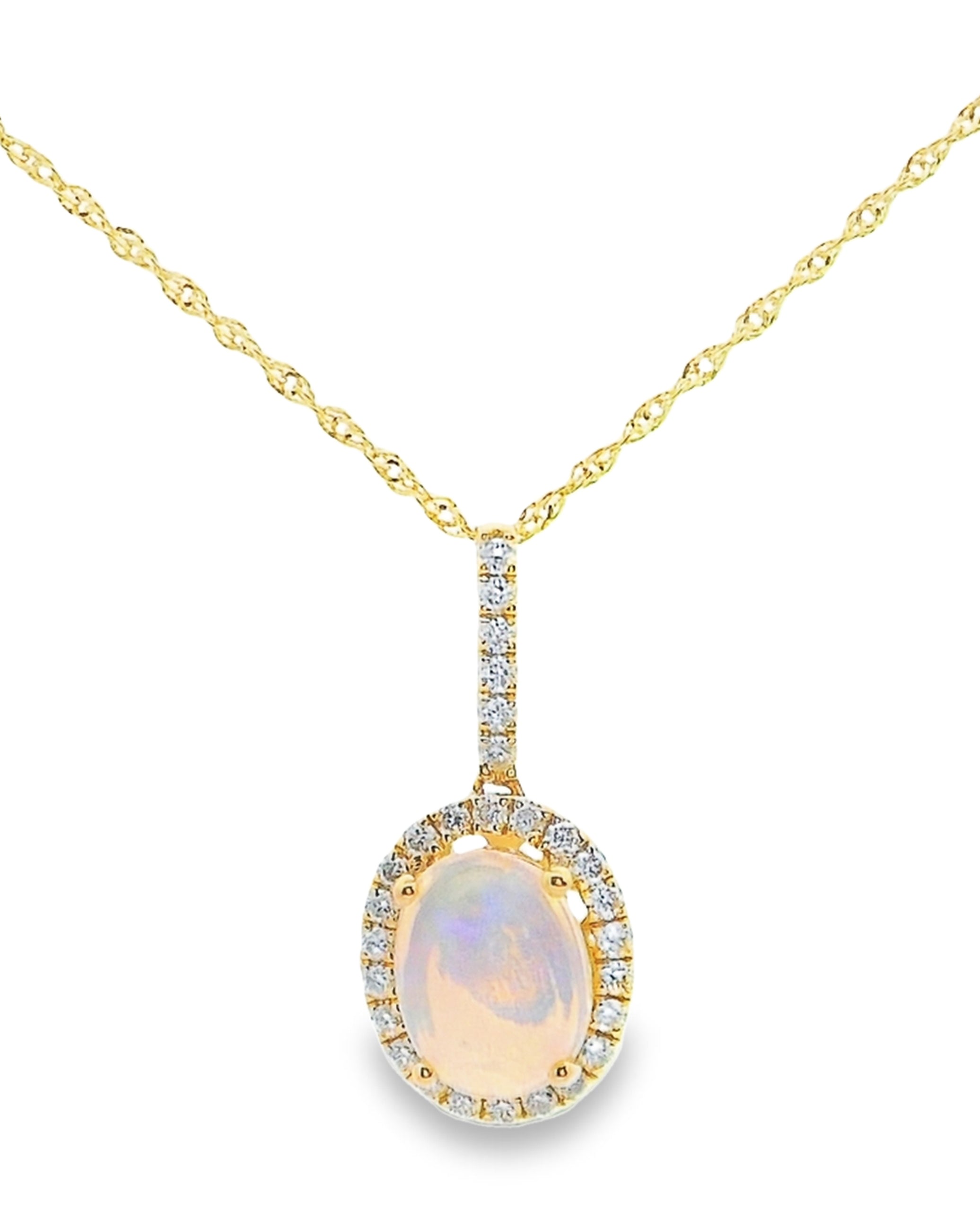 14K Yellow Gold Opal & Diamond Necklace