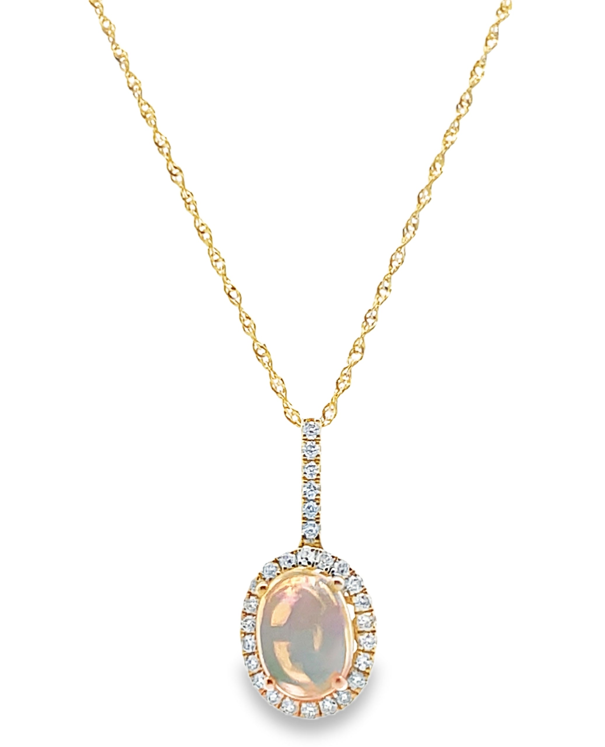 14K Yellow Gold Opal & Diamond Necklace