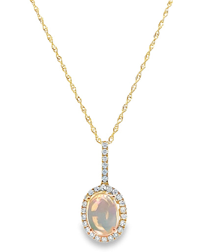 14K Yellow Gold Opal & Diamond Necklace