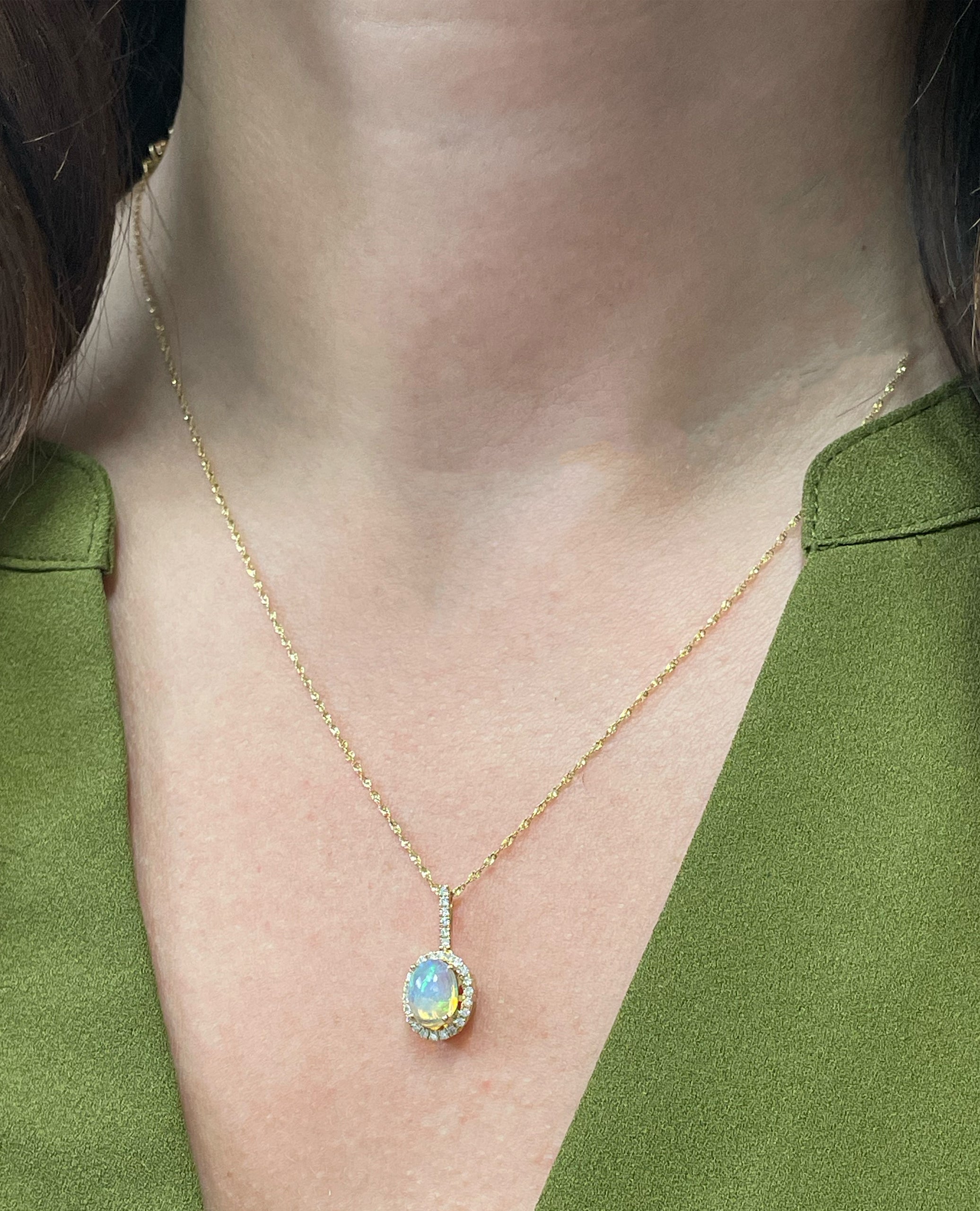 14K Yellow Gold Opal & Diamond Necklace