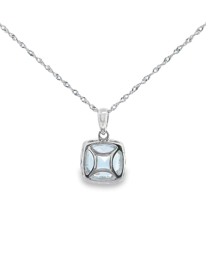 14K White Gold Aquamarine and Diamond Pendant Necklace