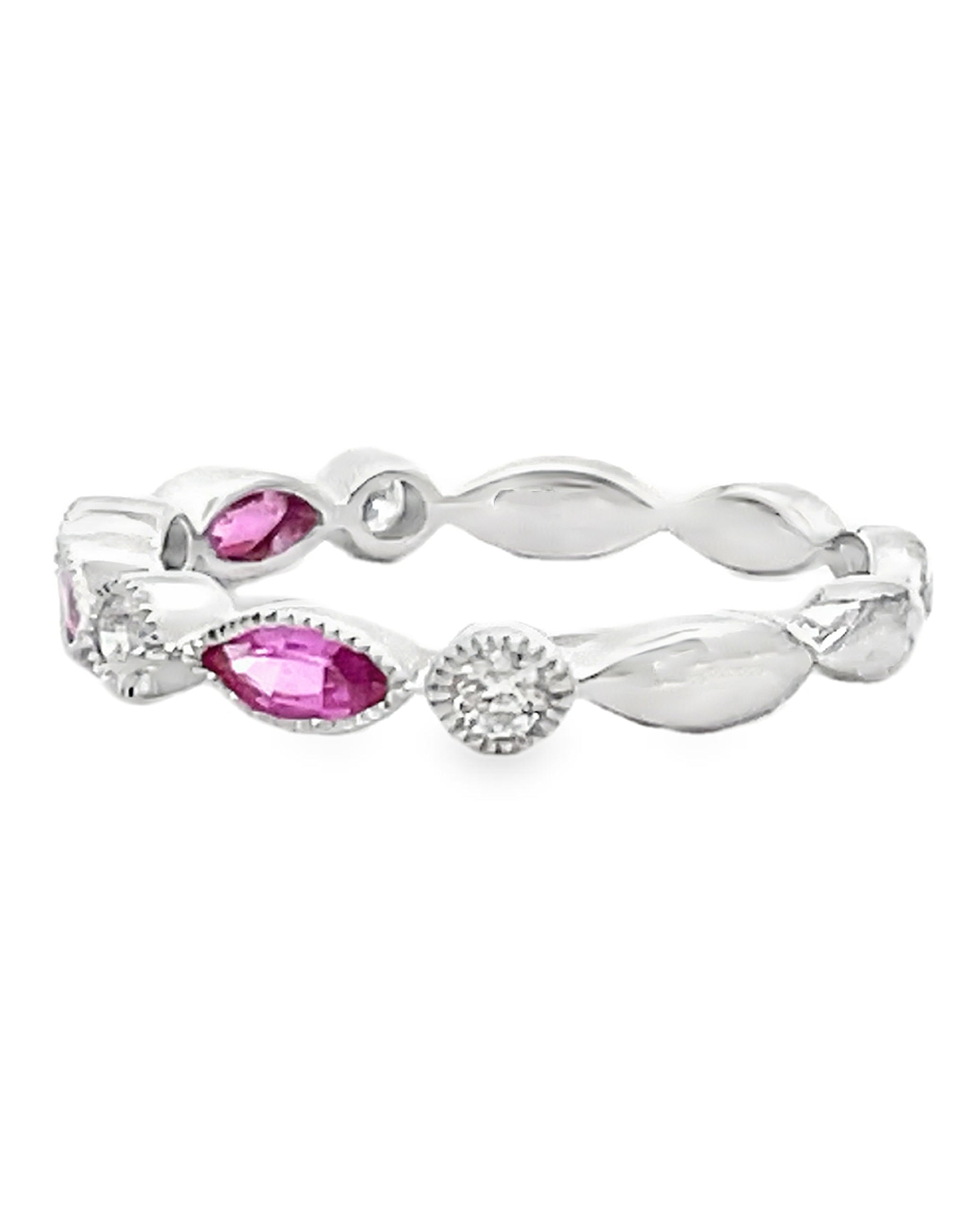 14K White Gold Pink Sapphire & Diamond Eternity Band