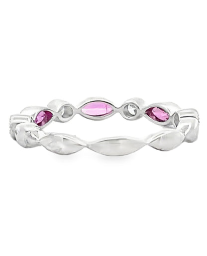 14K White Gold Pink Sapphire & Diamond Eternity Band