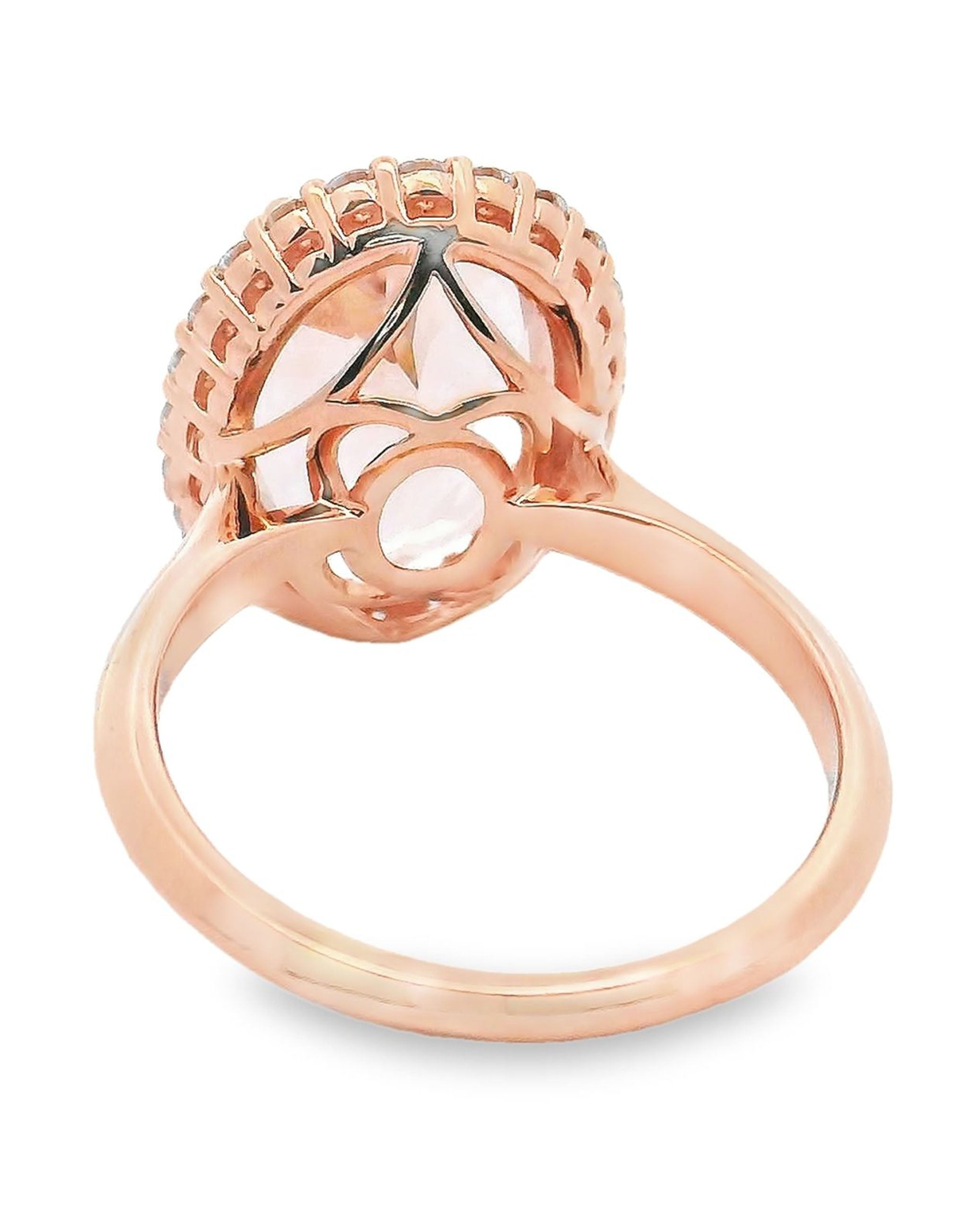 14K Rose Gold Halo Ring with Morganite and Diamonds