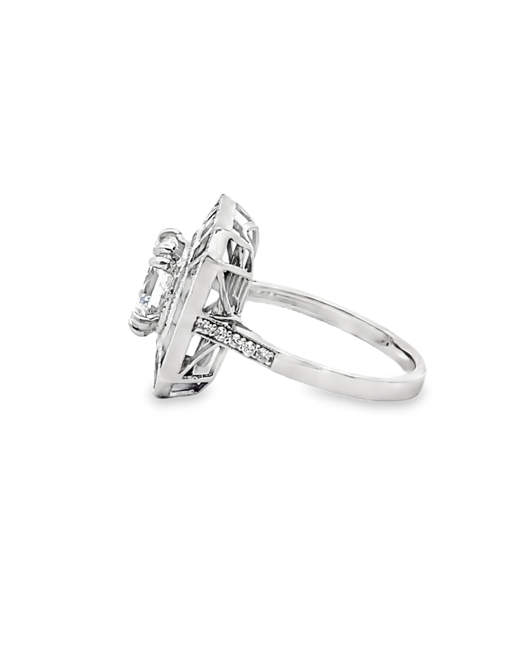 18K White Gold Art Deco Inspired Sapphire, Diamond and Lab Grown Ring
