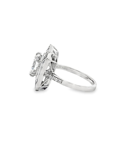 18K White Gold Art Deco Inspired Sapphire, Diamond and Lab Grown Ring