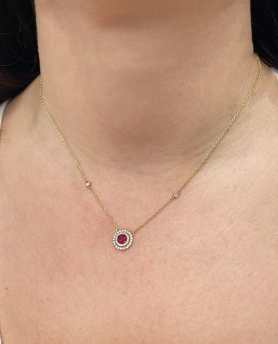 14K Yellow Gold 0.37 Carat Ruby & 0.23 Carat Diamond Pendant Necklace