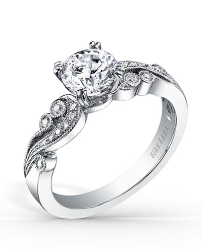 Kirk Kara K1250DC-R Angelique 18K White Gold Diamond Hand Engraved Engagement Ring