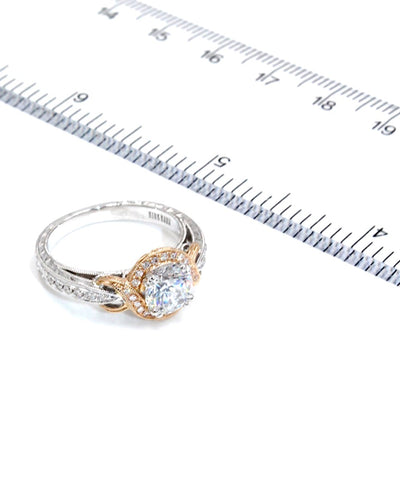 Kirk Kara K150R65RWR Pirouetta 18K White and Rose Gold Halo Engagement Ring with Round Diamonds and Beading