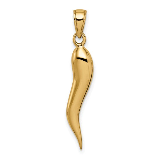 14K Yellow Gold 3D Italian Horn Pendant