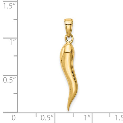 14K Yellow Gold 3D Italian Horn Pendant
