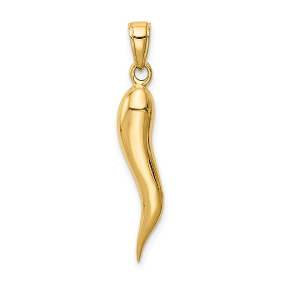 14K Yellow Gold 3D Italian Horn Pendant