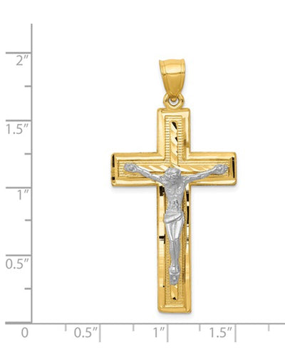 14K Gold Two Tone Diamond-Cut Latin Crucifix Pendant