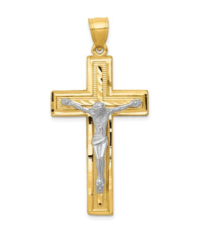 14K Gold Two Tone Diamond-Cut Latin Crucifix Pendant