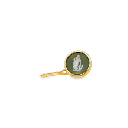 Hope and Anchor Vintage Wedgwood Tuxedo Studs in New 14k Yellow Gold Custom Settings, Green Jasper and White