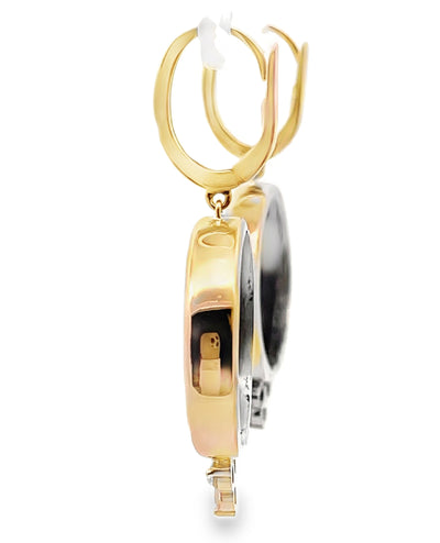 Cherub Drop Earrings in 14K Yellow Gold with Two Round Vintage Wedgwood Jasperware in White and Basalt Black