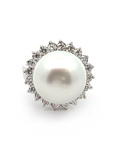 Starburst Ring with South Sea Pearl in 14K White Gold