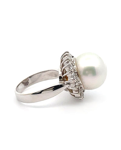 Starburst Ring with South Sea Pearl in 14K White Gold