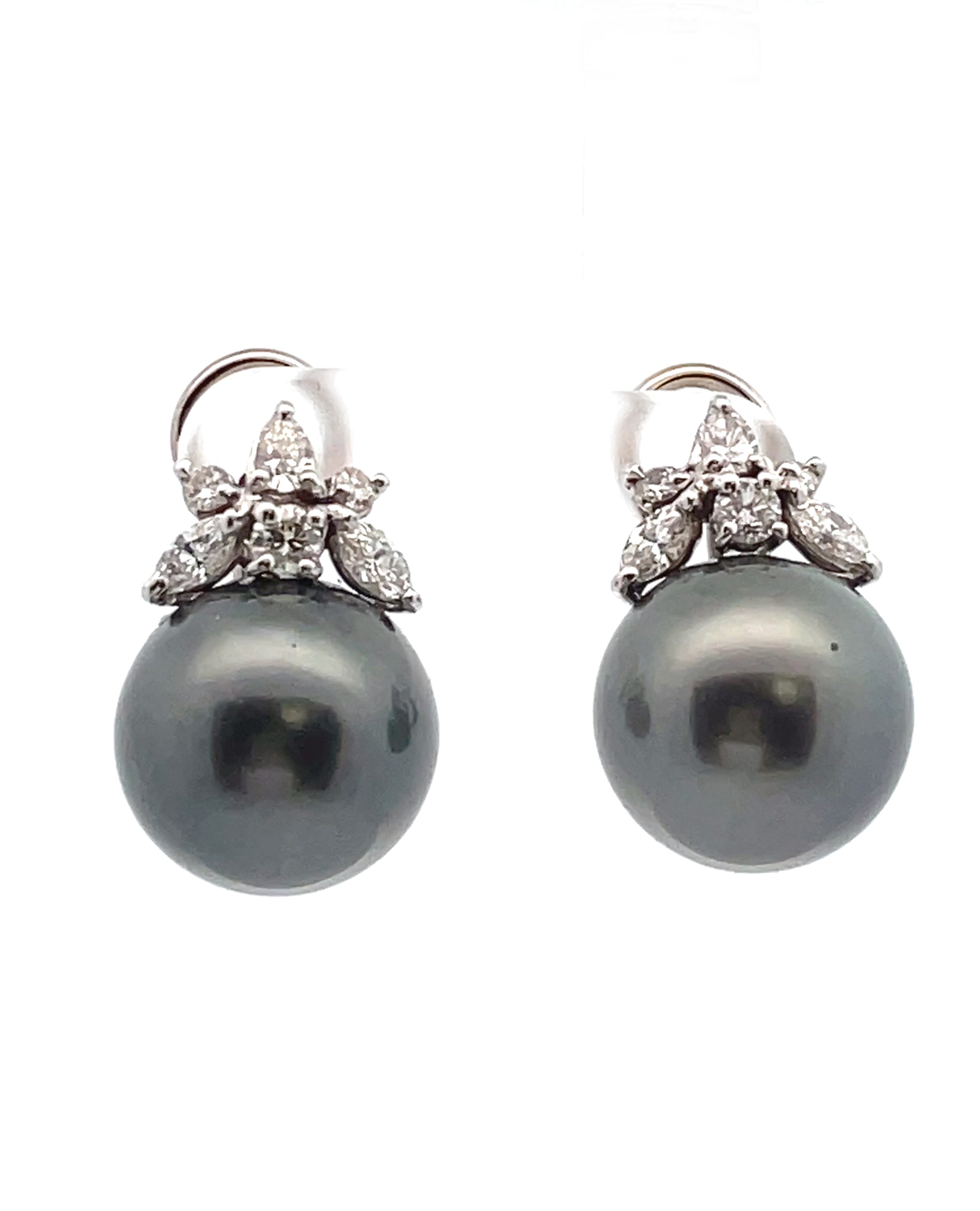 Tahitian South Sea Pearl Earrings with Diamonds in 14K White Gold