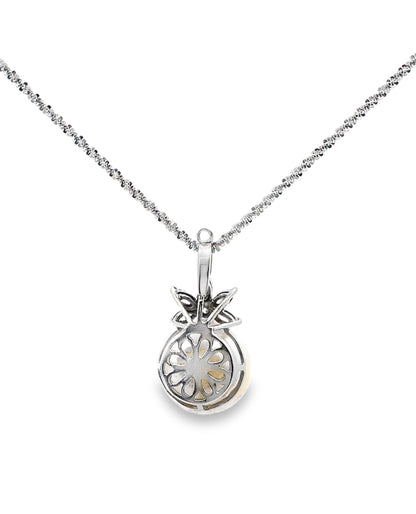 14K White Gold South Sea Pearl Pendant Necklace with Diamonds
