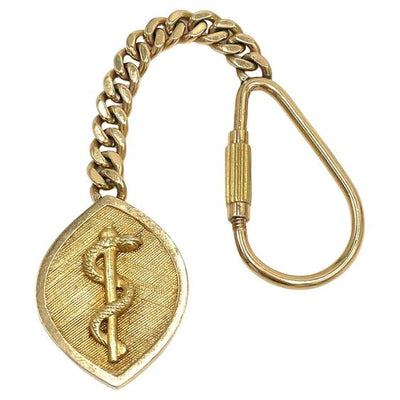 Pre-owned 14K Yellow Gold Keychain with the Rod of Asclepius