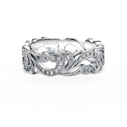 Kirk Kara SS6967-B Angelique Platinum Eternity Ring with Diamonds, Fillagree Design and Beading