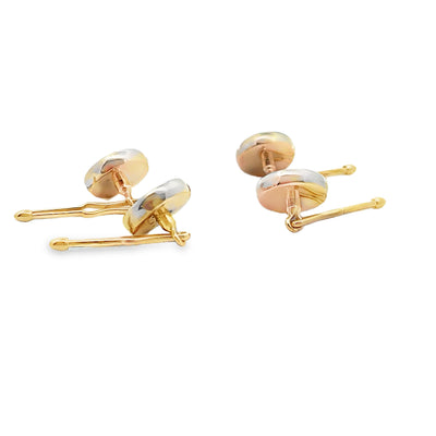 Dolphin Vintage Wedgwood Tuxedo Stud Buttons in New 14K Yellow and White Gold Settings, Black Basalt and White