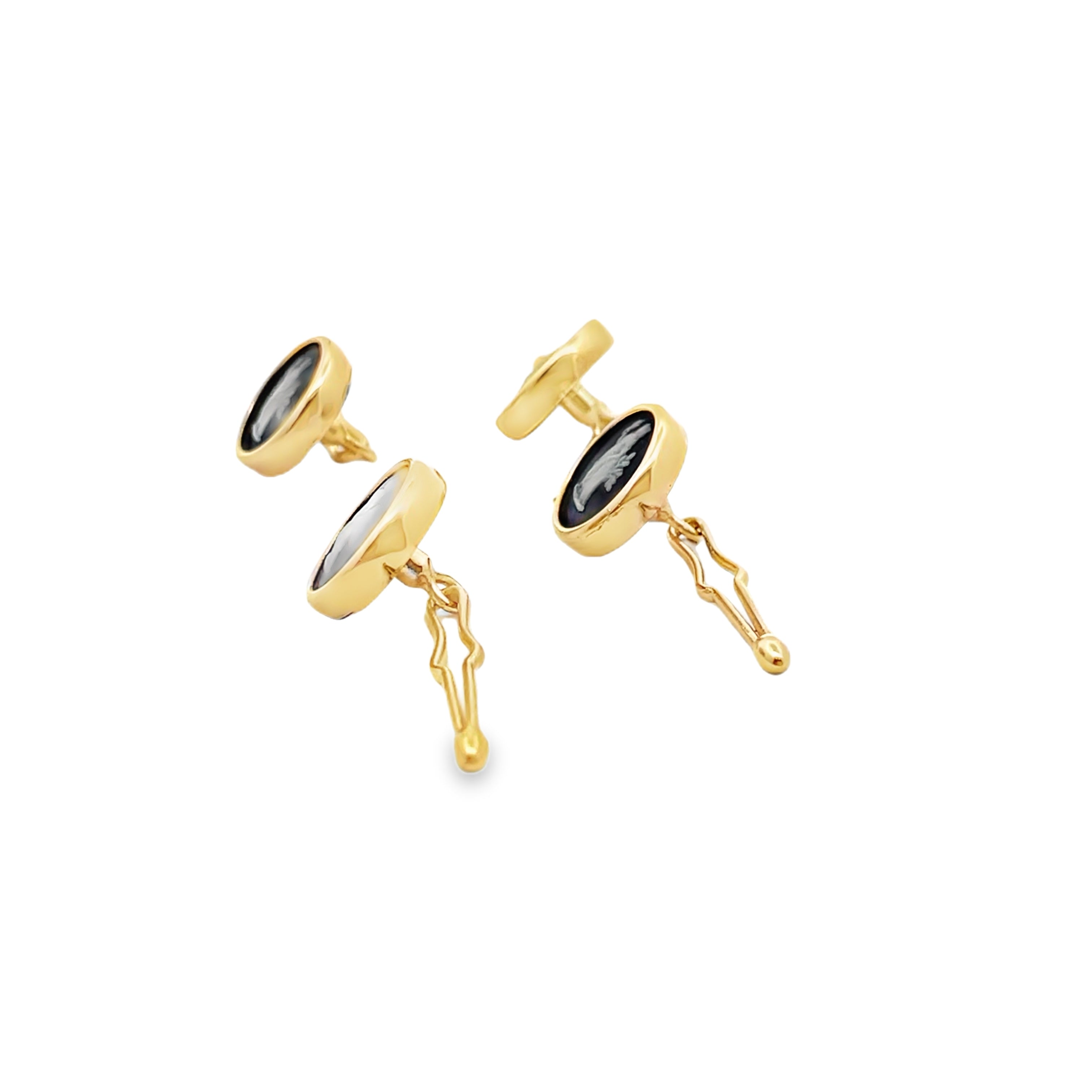 Demeter Goddess of Prosperity Vintage Wedgwood Tuxedo Stud Buttons in New 14k Yellow Gold Custom Settings, Black Basalt and White